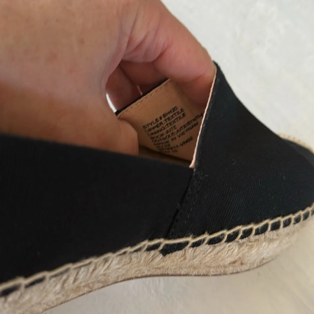 J. Crew SU22 Canvas Espadrille Flat Shoes Sz 10 Black Jute Soles Classic Slip On